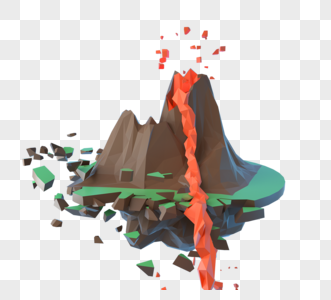 立体火山喷发元素图片
