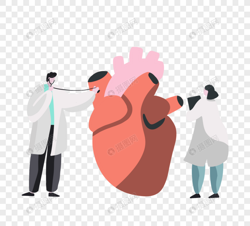 卡通手绘听诊心脏医学插图图片