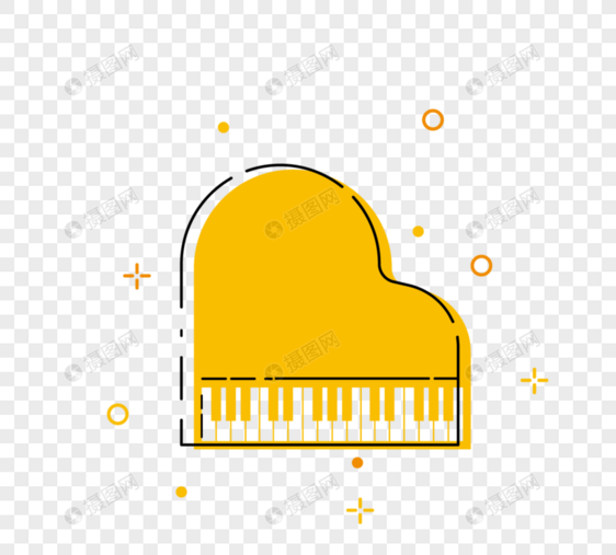 简约卡通黄色描边MBE风格钢琴乐器图片