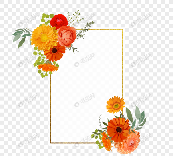 橘色复古春季花卉边框元素图片