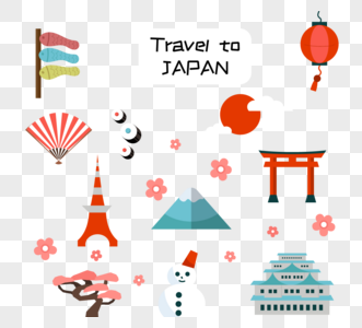 雪山灯笼扇子雪人日本旅行向量图片