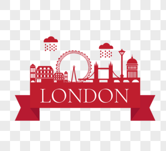 英国伦敦地平线建筑红色剪影高清图片