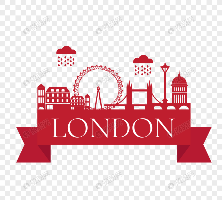 英国伦敦地平线建筑红色剪影图片