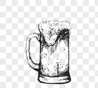黑白色手绘线描一杯啤酒高清图片
