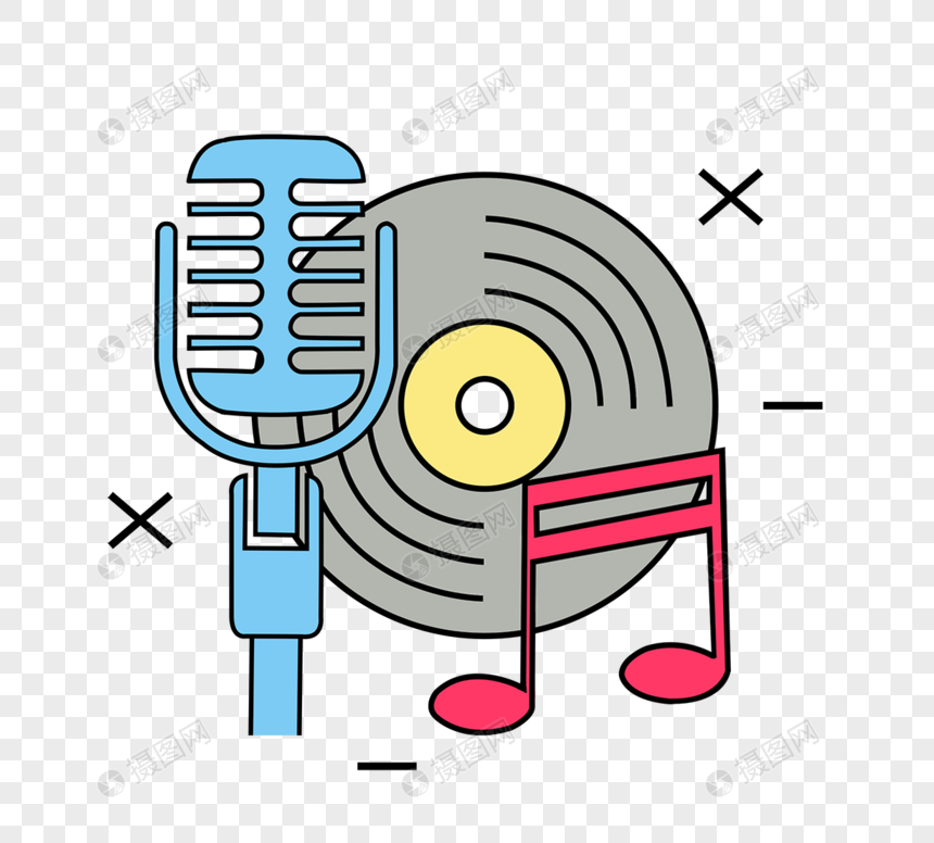 免抠元素 手绘/卡通元素 小提琴 黑胶唱片音乐线描元素.