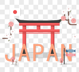 简略平面可爱日本旅行子母插图图片