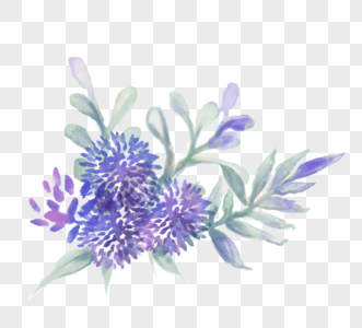 蓝紫色花手绘可爱清新花元素图片