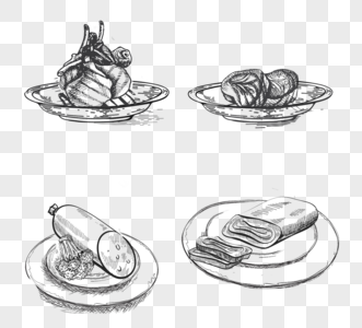 黑白线素描素描食品快餐手绘元素图片