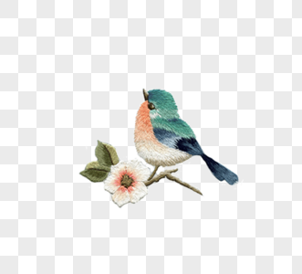 花朵小鸟刺绣元素图片