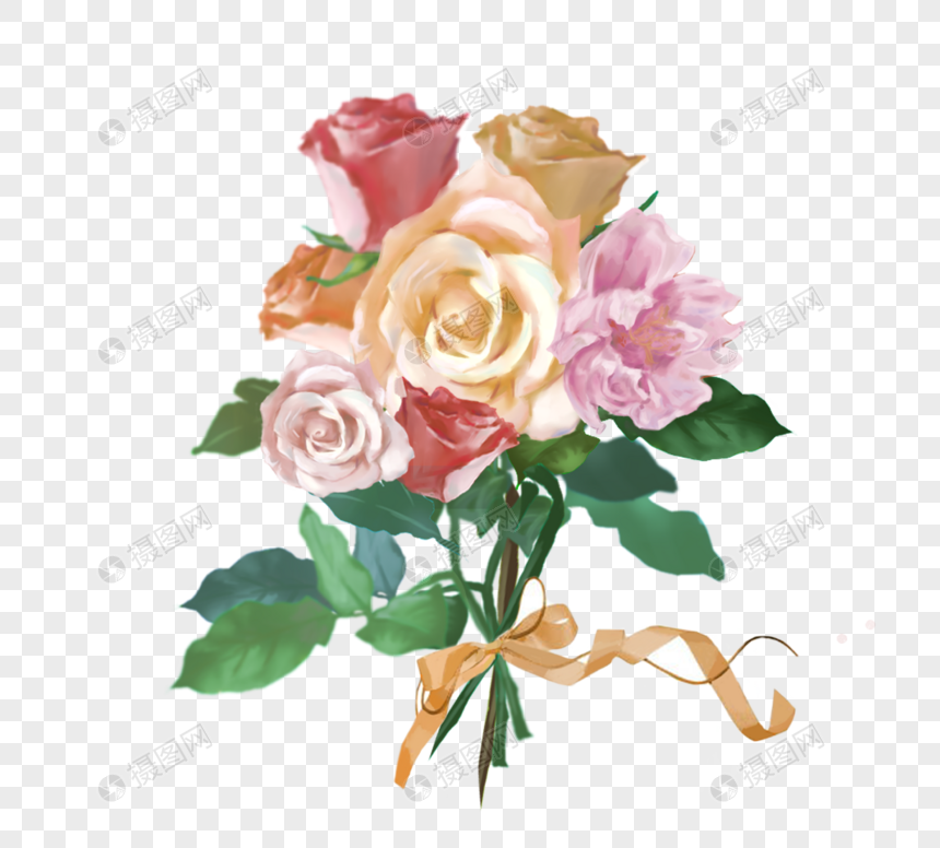 手绘玫瑰花朵花束元素图片