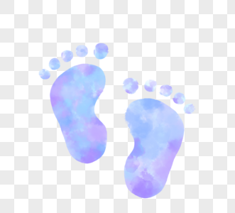 水彩手绘晕染蓝紫渐变新生儿婴儿脚印图片