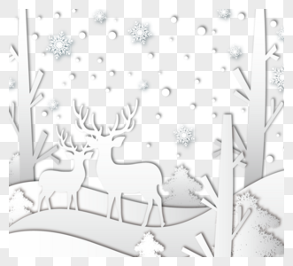 立体剪纸圣诞麋鹿森林雪花图片