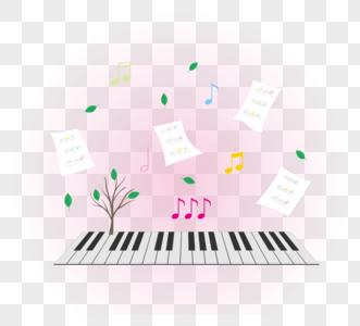粉色扁平风钢琴弹奏音乐元素高清图片