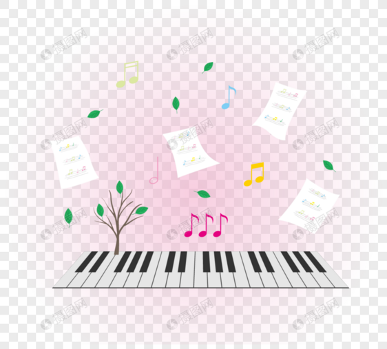 粉色扁平风钢琴弹奏音乐元素图片
