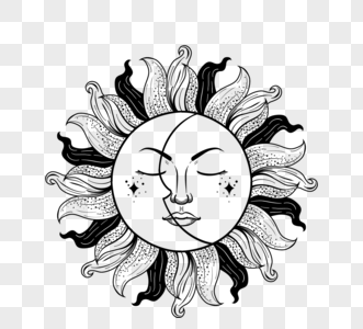 手绘纹身黑白色太阳图片