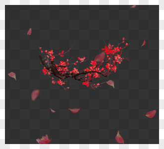 唯美红色花朵树枝花瓣元素图片