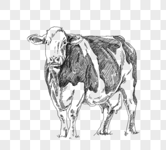 黑色手绘线描肥牛高清图片