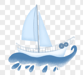 蓝色海浪帆船手绘元素图片