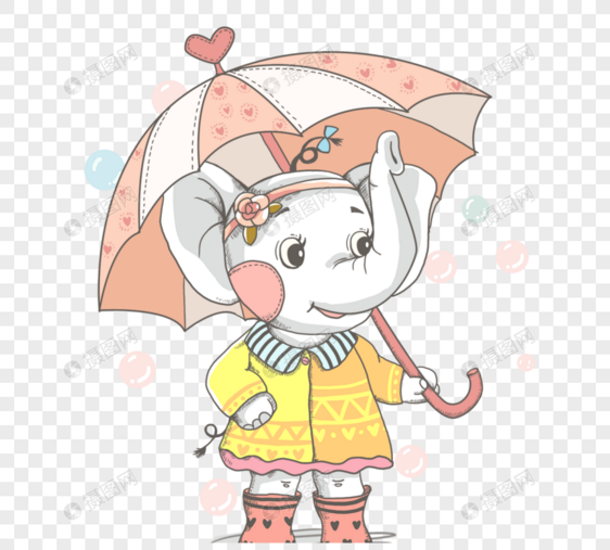 卡通大象在雨中行走图片