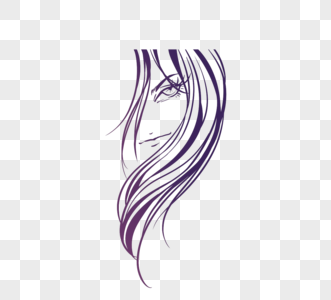 创意手绘线条紫色卷发女人侧脸图片