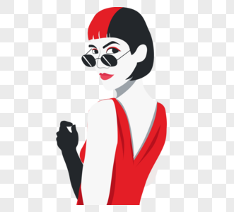 红黑复古时尚风格穿礼服墨镜短发女性元素图片