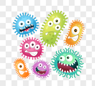 手绘卡通细菌病毒微生物图像图片