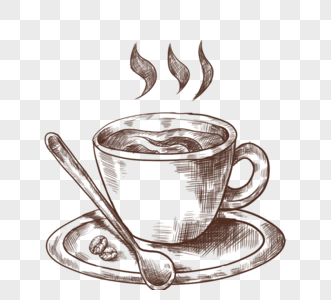 黑白线描咖啡杯元素图片