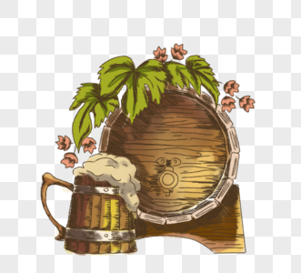 德国手绘木质葡萄酒啤酒桶元素图片