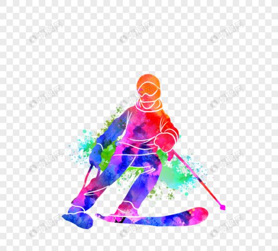 创意炫彩泼墨滑雪运动员剪影图片