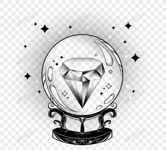 美丽钻石星星神秘占卜水晶球黑色装饰线条图片