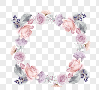 清新粉色紫色婚礼花环元素图片