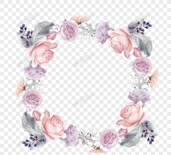 清新粉色紫色婚礼花环元素图片