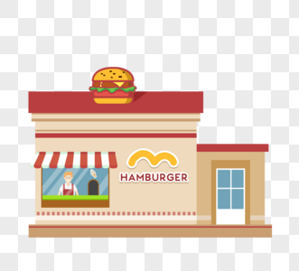 平卡通街一汉堡店交易员元素高清图片
