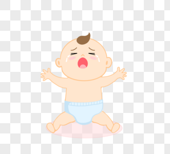蓝色尿布在哭的婴儿高清图片