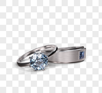 蓝色钻石结婚戒指3d元素高清图片