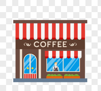 平卡通街咖啡店商人元素高清图片
