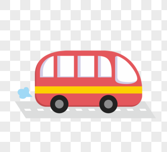 卡通行驶在道路上红色巴士图片