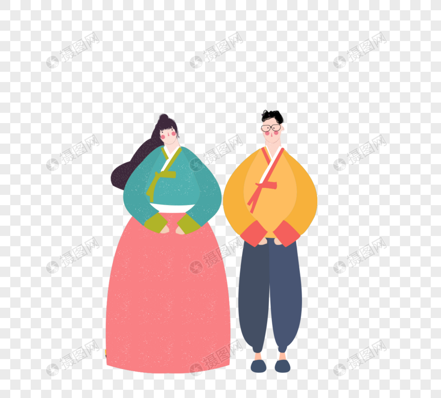 动画片夫妇穿站立在地面上韩国衣物图片