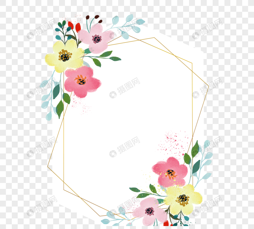 手绘结婚请柬字母花金属边框元素元素素材下载 正版素材 摄图网