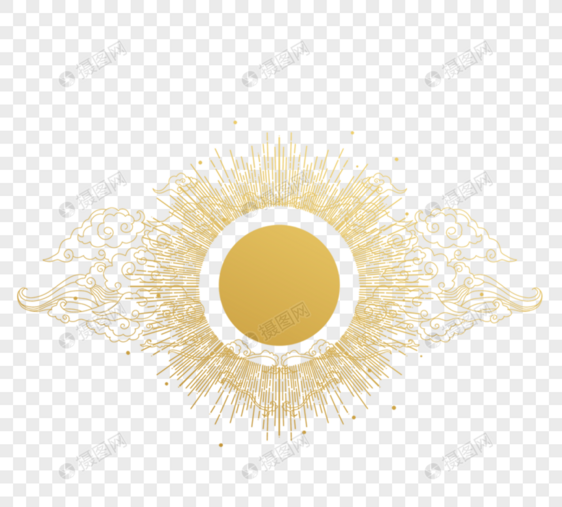 太阳图案发光云金色线条创意插图图片