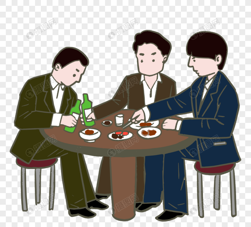 韩国工人下班后一起喝酒,手绘插图图片