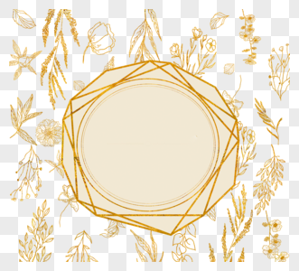 金色边框元素树叶花朵图片
