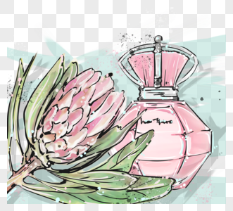 时尚单品香水花朵手绘元素高清图片
