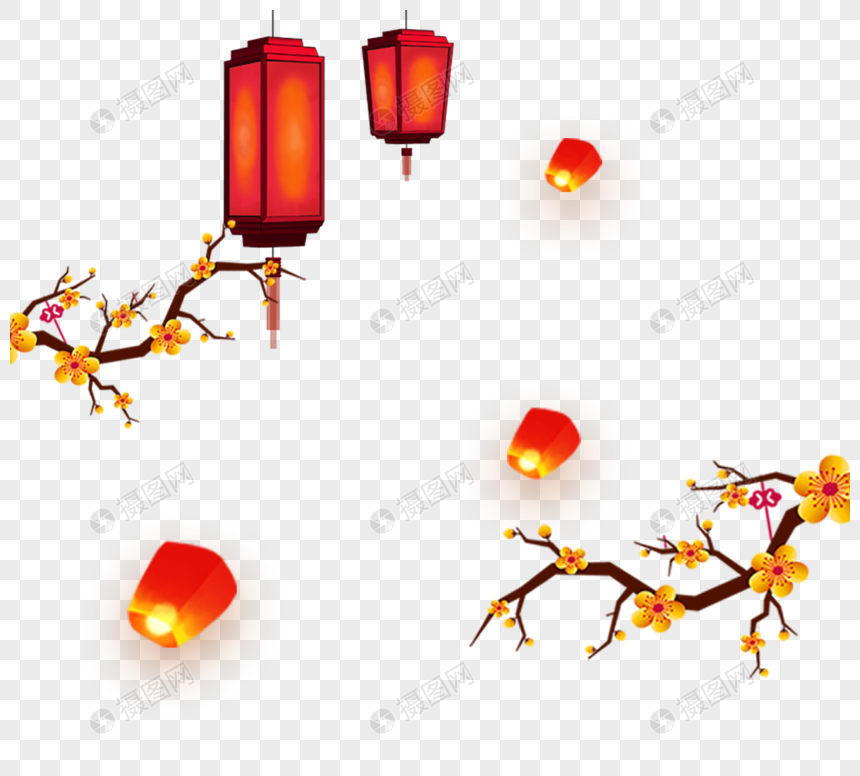 春节灯笼梅花树枝孔明灯元素元素素材下载 正版素材 摄图网 春节灯笼梅花树枝孔明灯元素元素素材下载 正版素材 摄图网