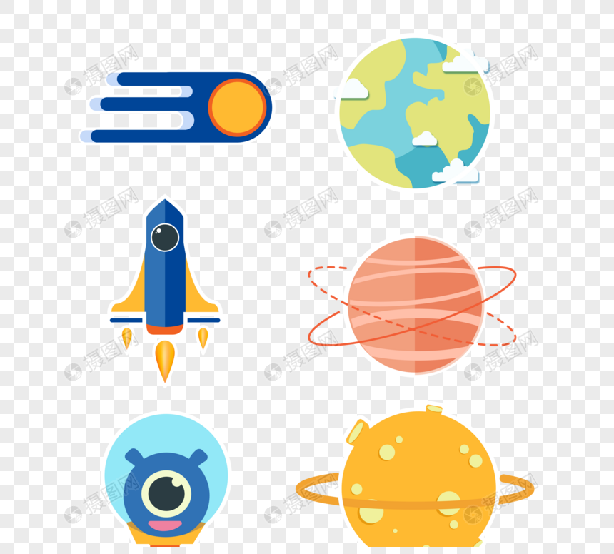 可爱卡通宇宙星球贴纸元素素材下载 正版素材 摄图网