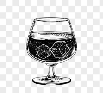 黑色和白色手绘线描一杯冰镇饮料图片