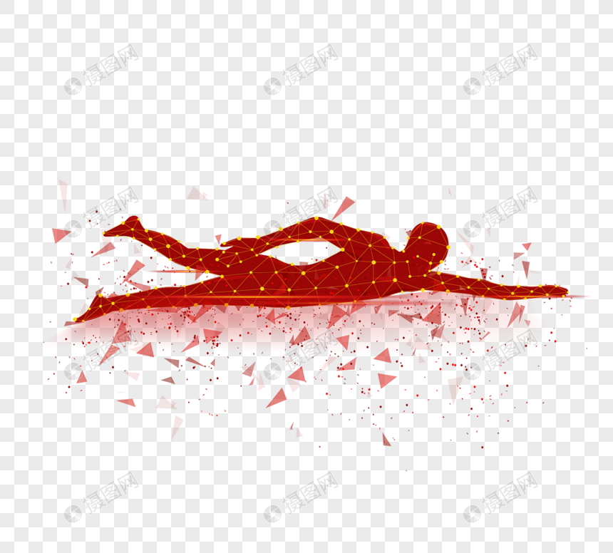 红色多边形数字化游泳图片