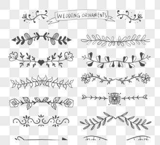 黑白手绘婚礼花卉线条图片