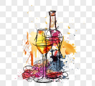 卡通红酒酒瓶与酒杯高清图片