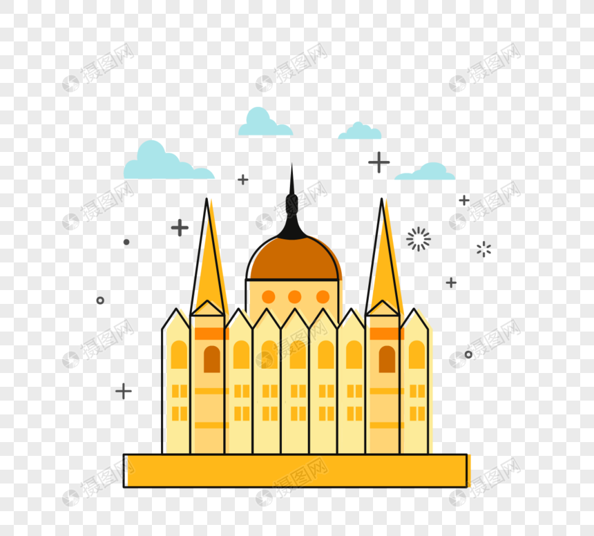 布达佩斯著名建筑马加什教堂线性标志设计图片